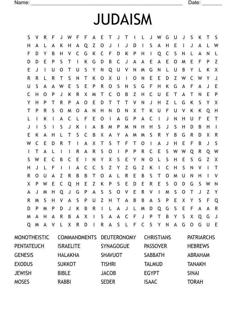 JUDAISM Word Search