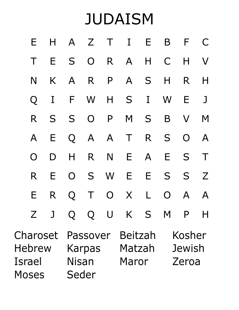 JUDAISM Word Search