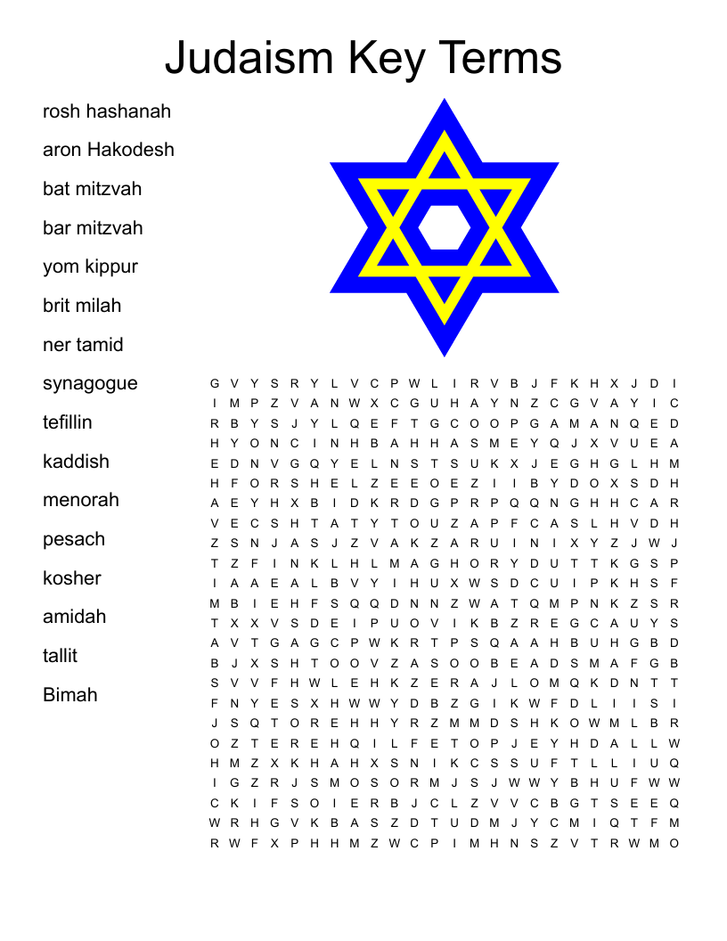 Judaism Key Terms Word Search