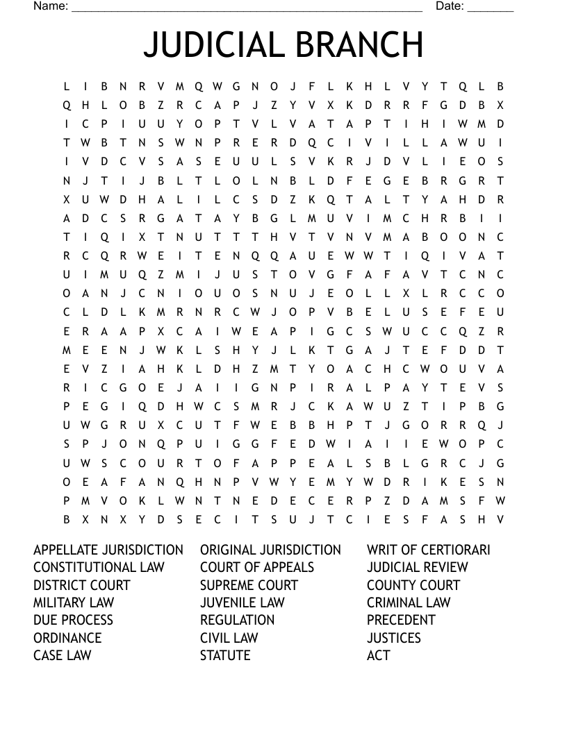 JUDICIAL BRANCH Word Search
