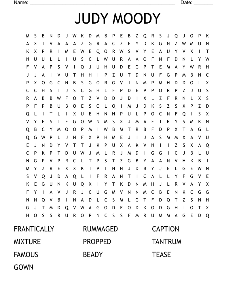 JUDY MOODY Word Search