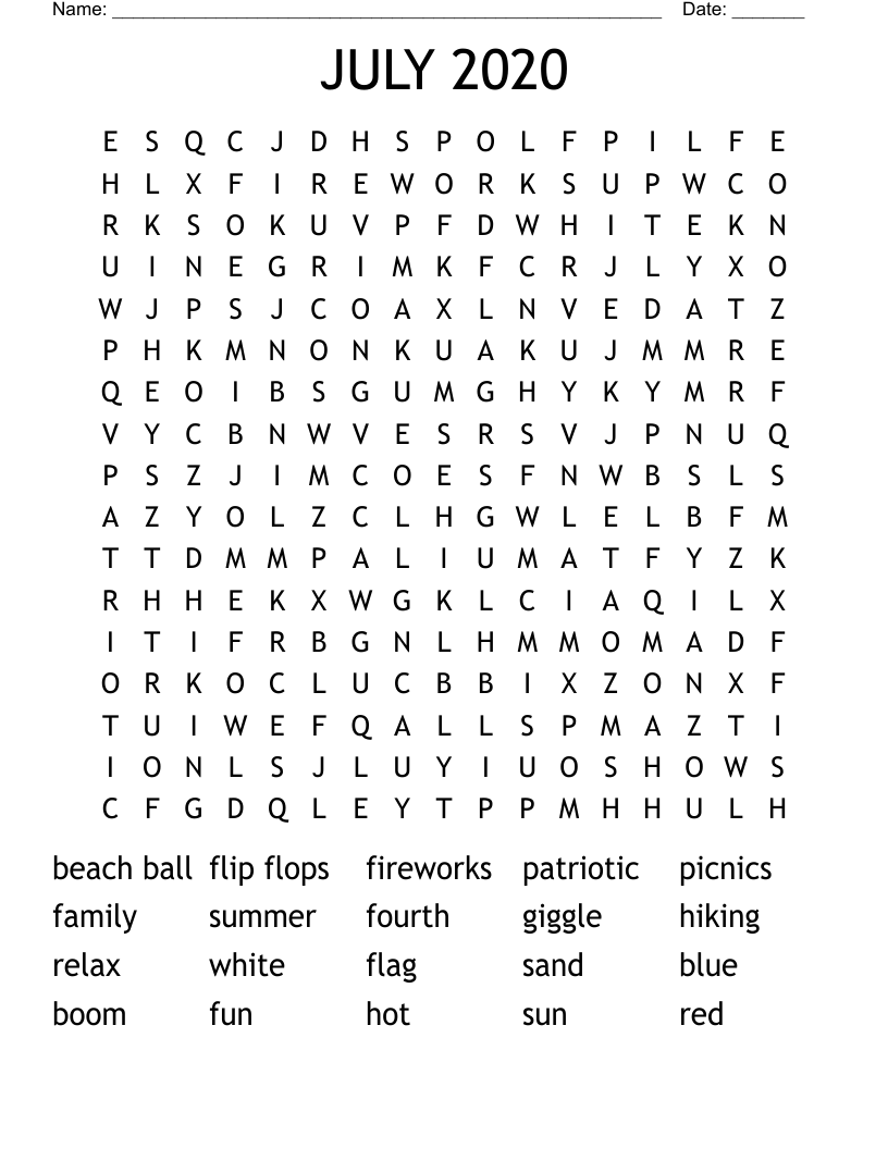 JULY 2020 Word Search