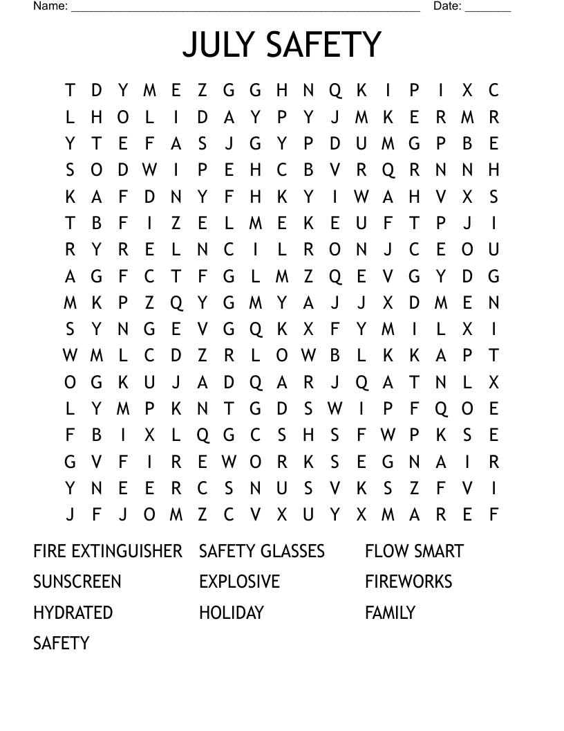 JULY SAFETY Word Search