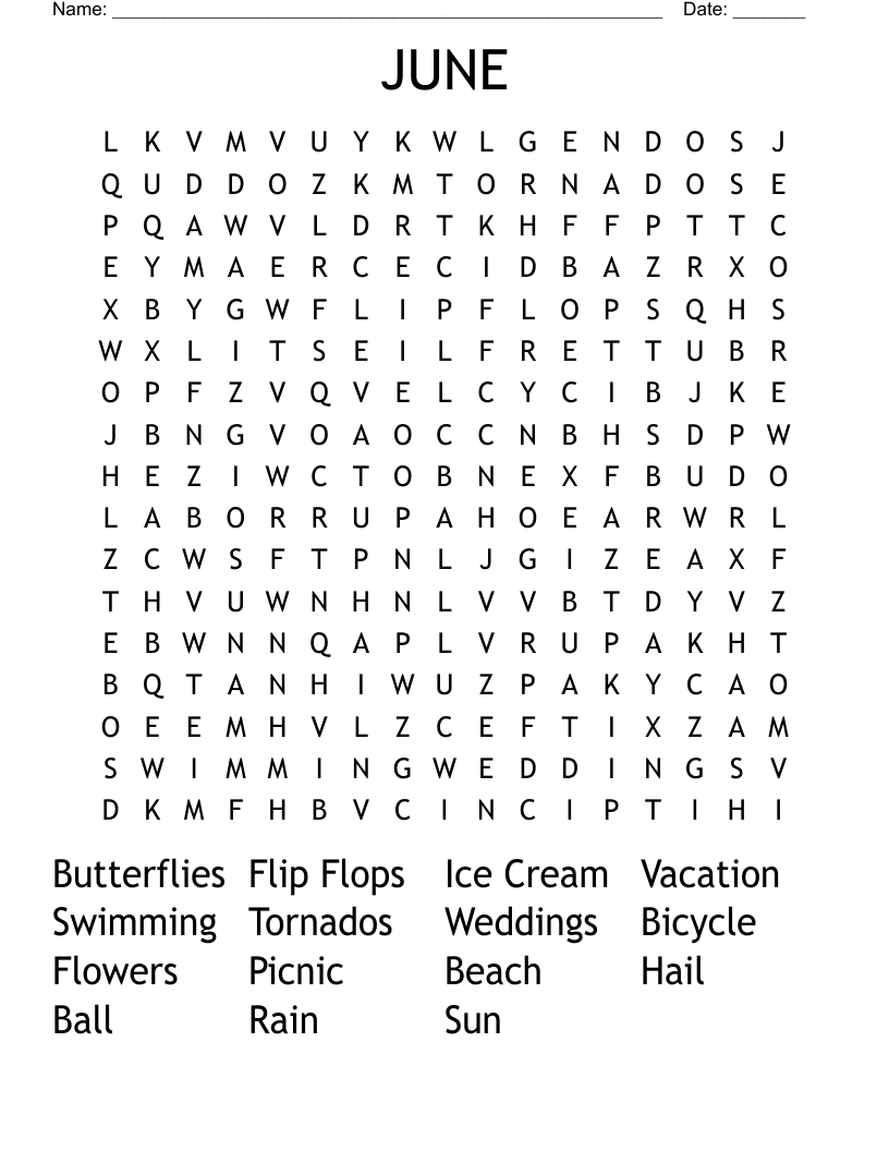 JUNE Word Search