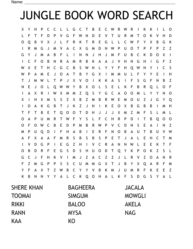 JUNGLE BOOK WORD SEARCH