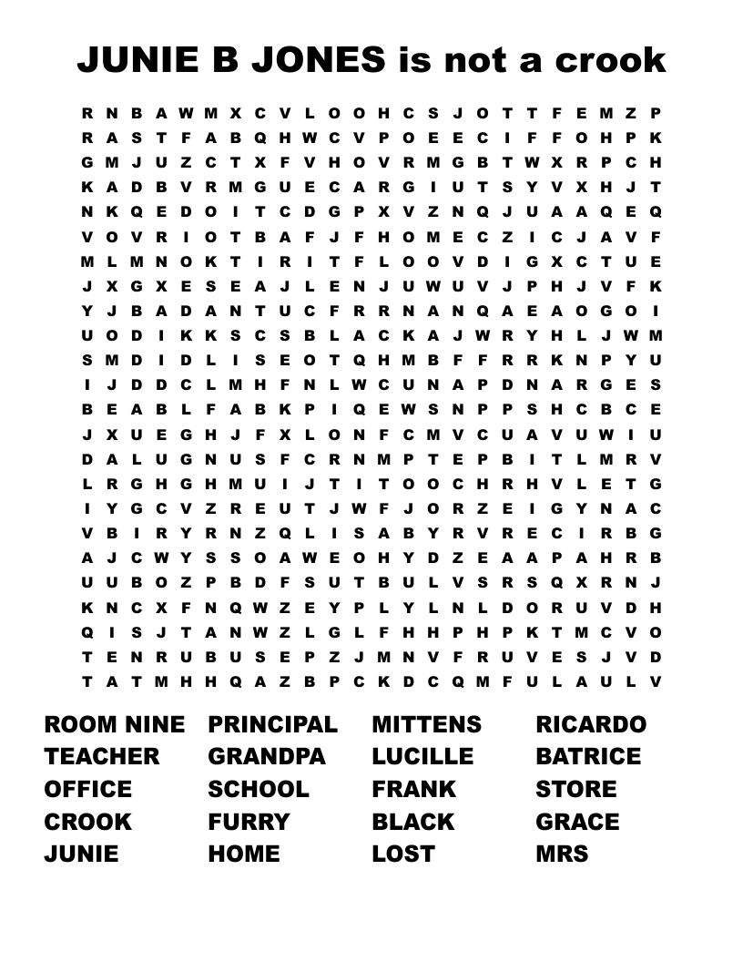 JUNIE B JONES is not a crook Word Search