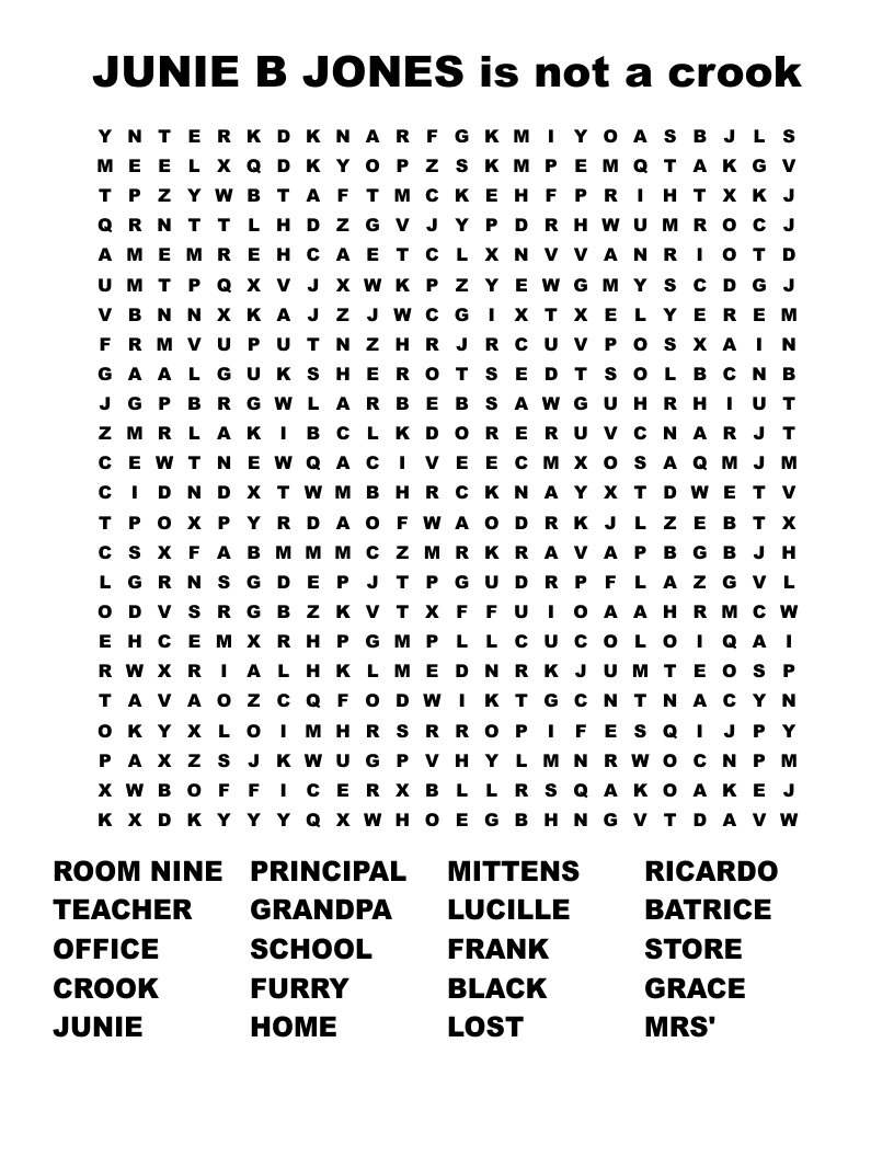 JUNIE B JONES is not a crook Word Search