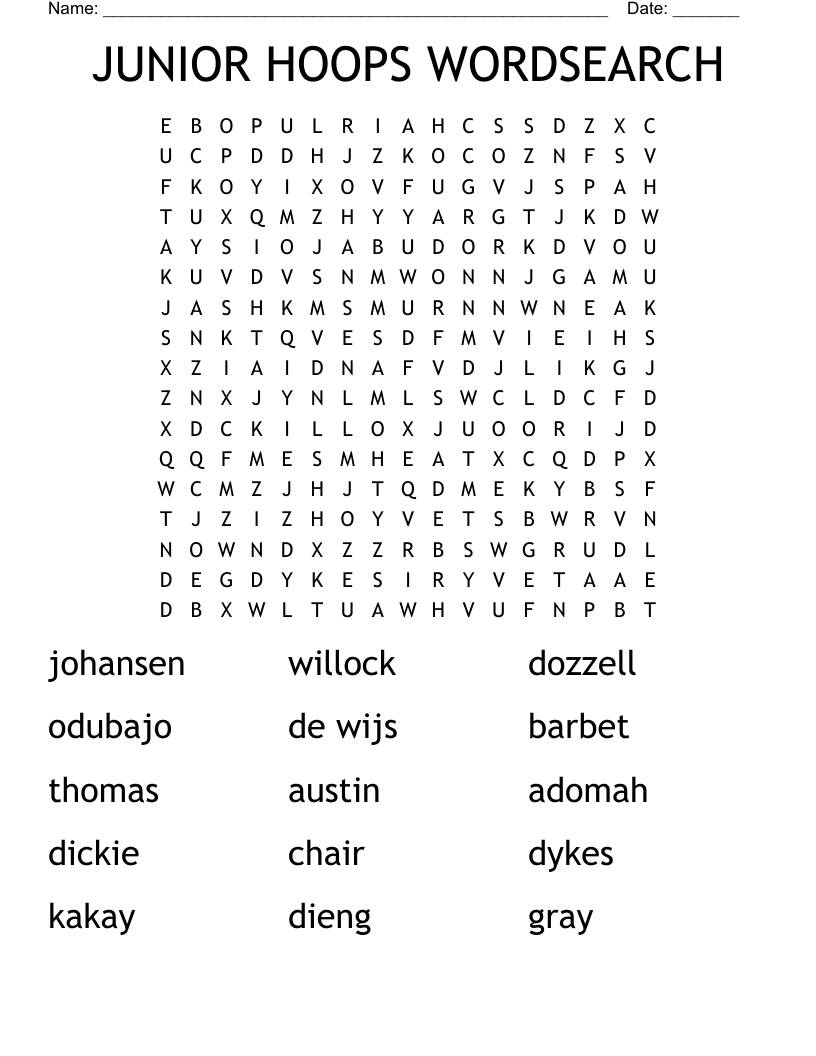 JUNIOR HOOPS WORDSEARCH 