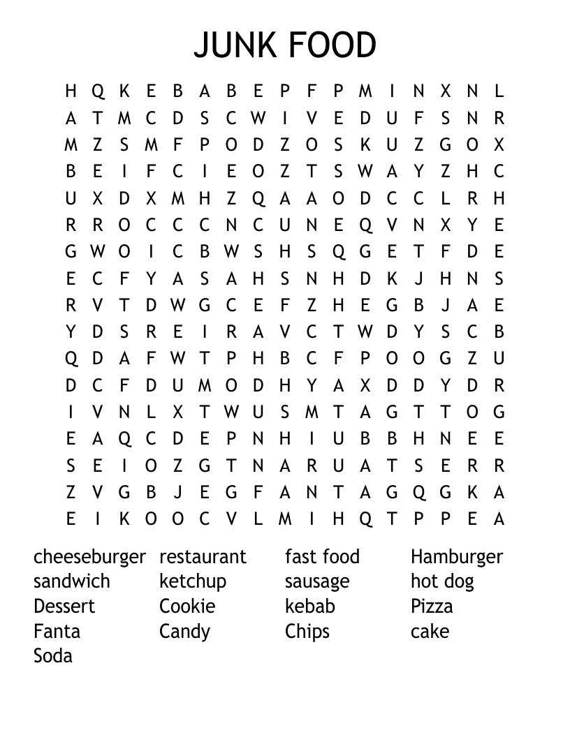 JUNK FOOD Word Search