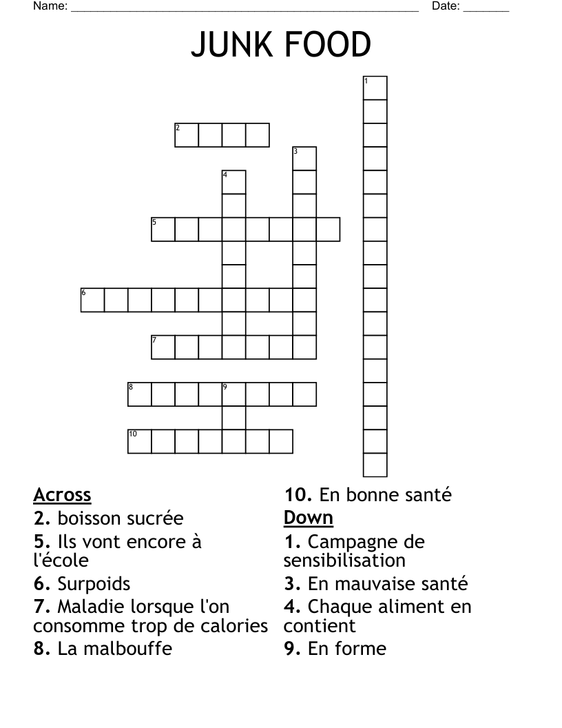 JUNK FOOD  Crossword