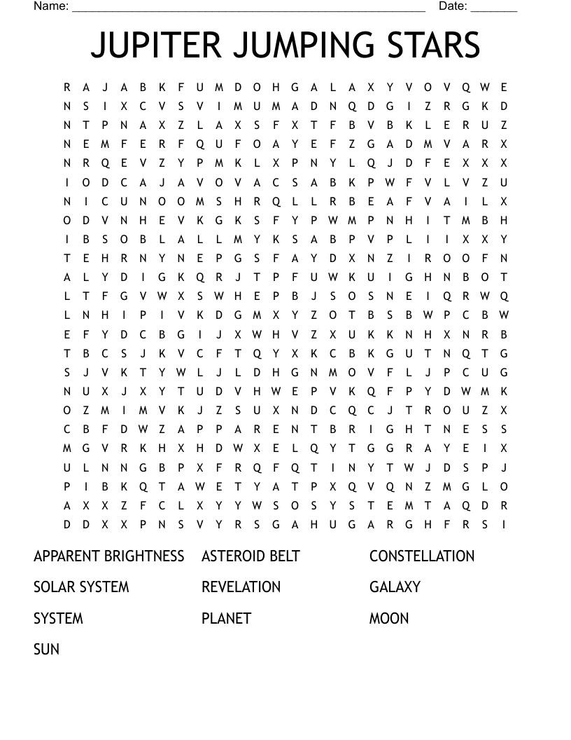 JUPITER JUMPING STARS Word Search
