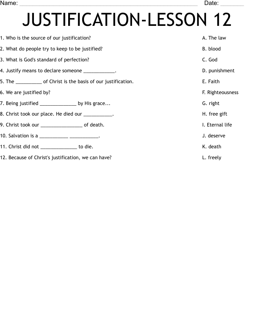 JUSTIFICATION-LESSON 12 Worksheet