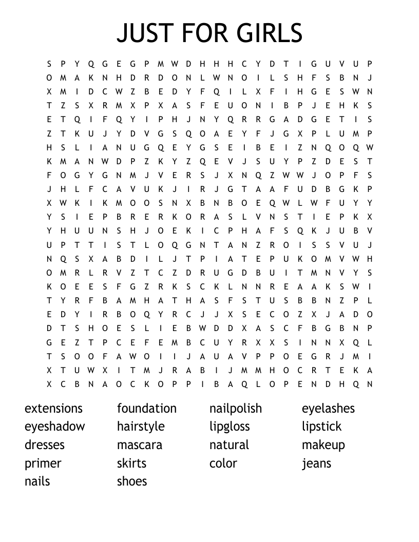 JUST FOR GIRLS Word Search