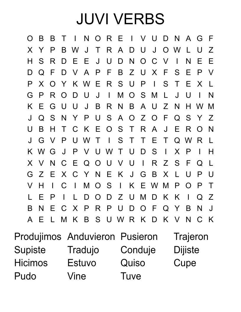 JUVI VERBS Word Search