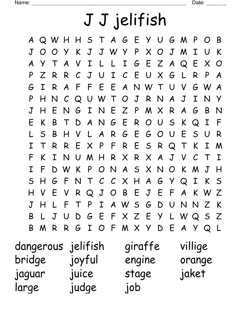 J J jelifish Word Search
