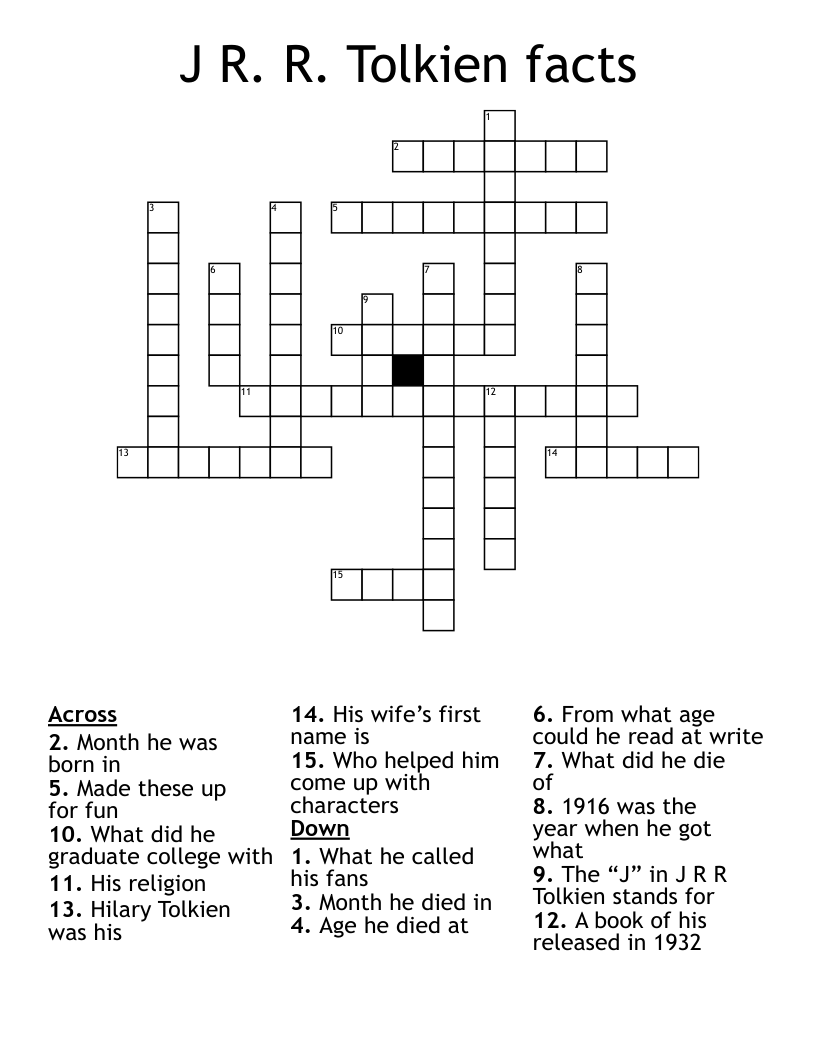 J R. R. Tolkien facts  Crossword
