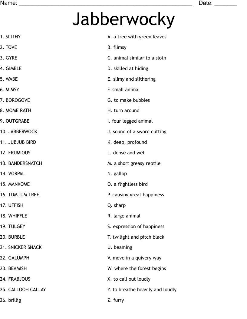 Jabberwocky Worksheet