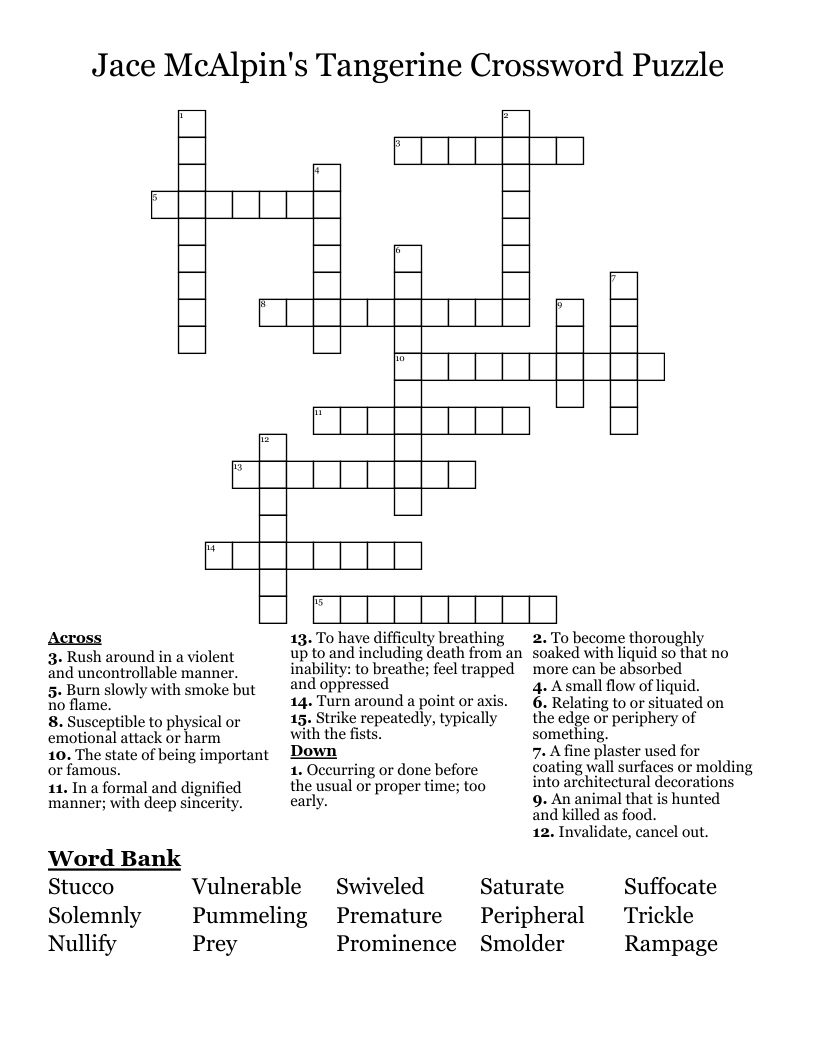 Jace McAlpin's Tangerine Crossword  Puzzle 