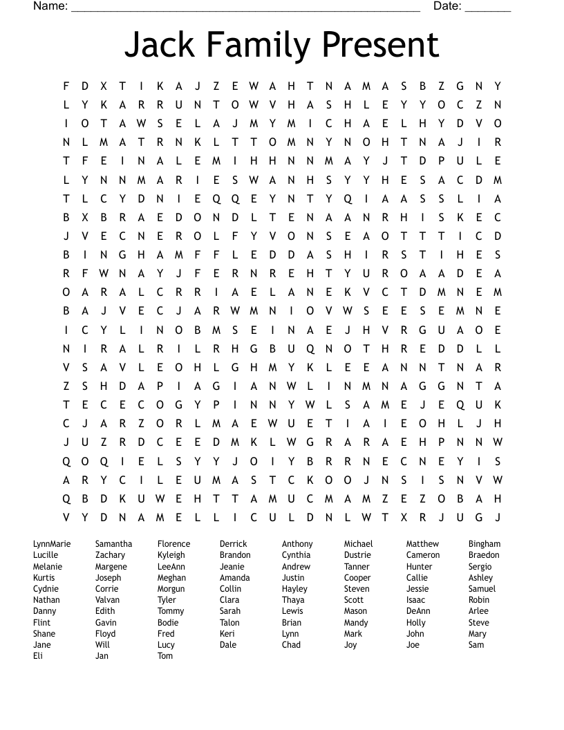 Jack Family Present Word Search