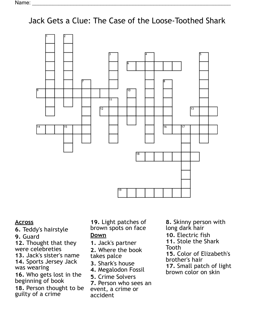 Jack Gets a Clue:   The Case of the Loose-Toothed Shark Crossword