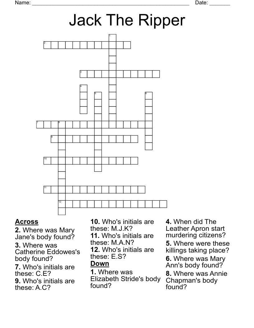 Jack The Ripper Crossword