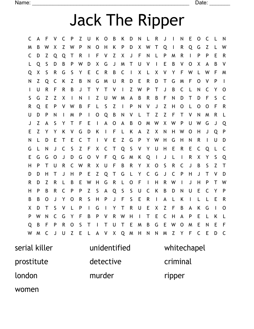 Jack The Ripper Word Search