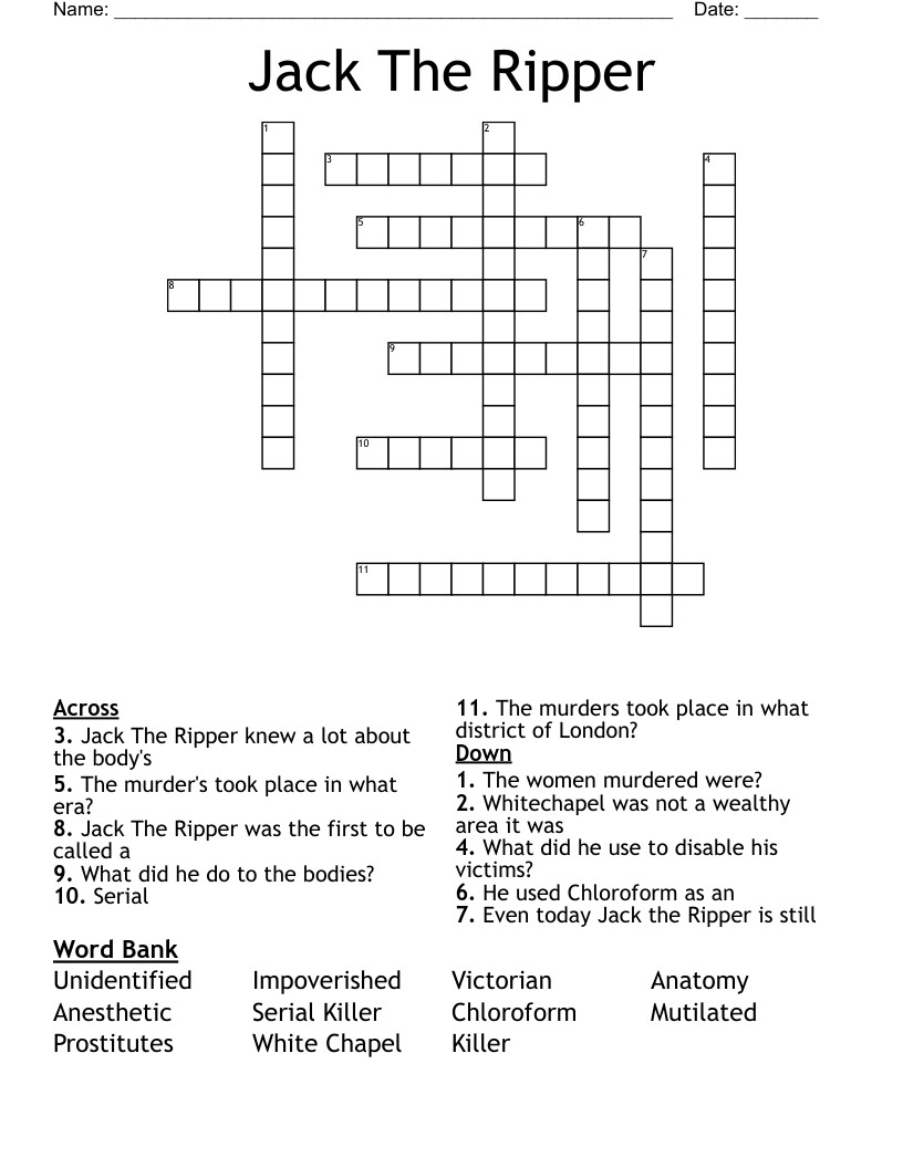 Jack The Ripper Crossword