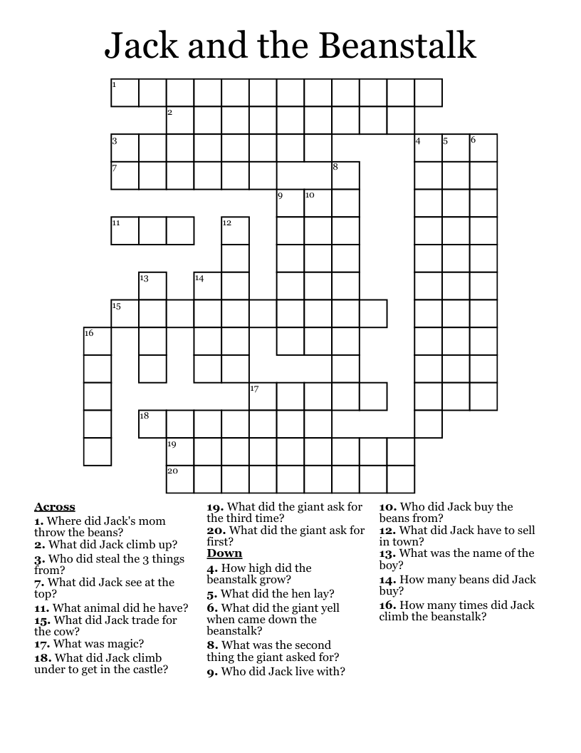 Jack and the Beanstalk Crossword