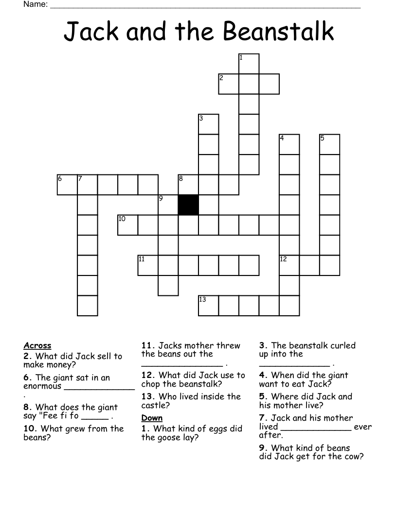 Jack and the Beanstalk Crossword