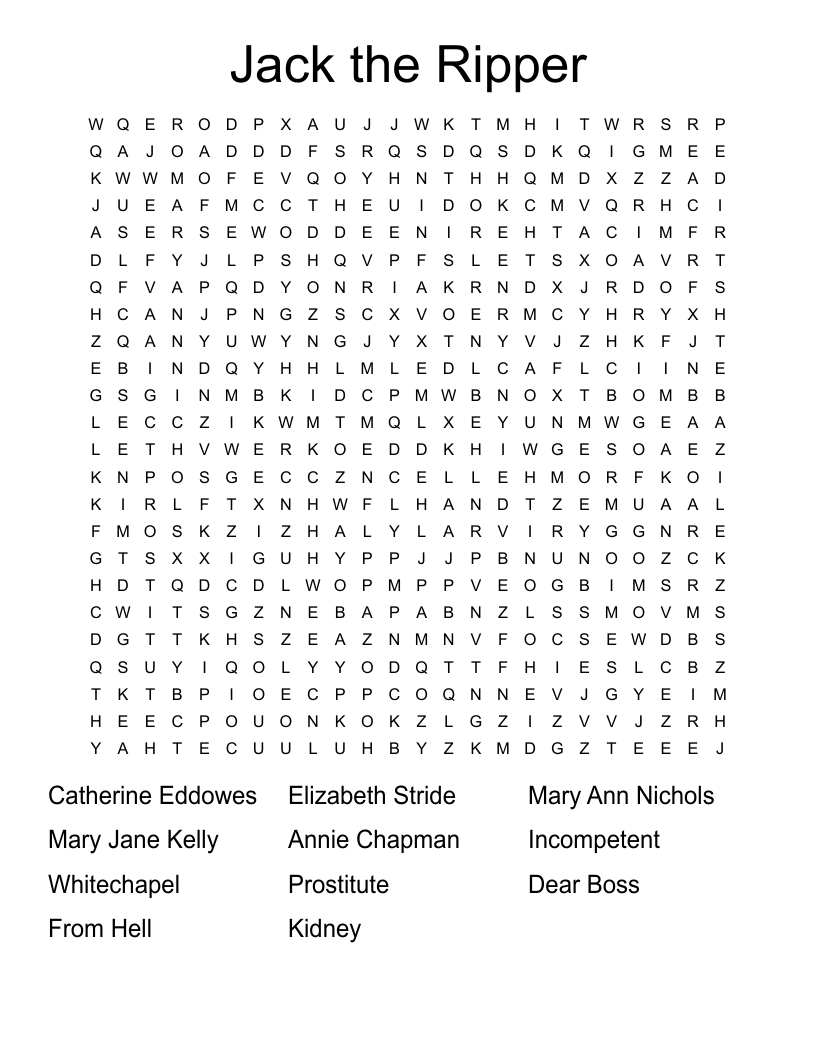 Jack the Ripper Word Search