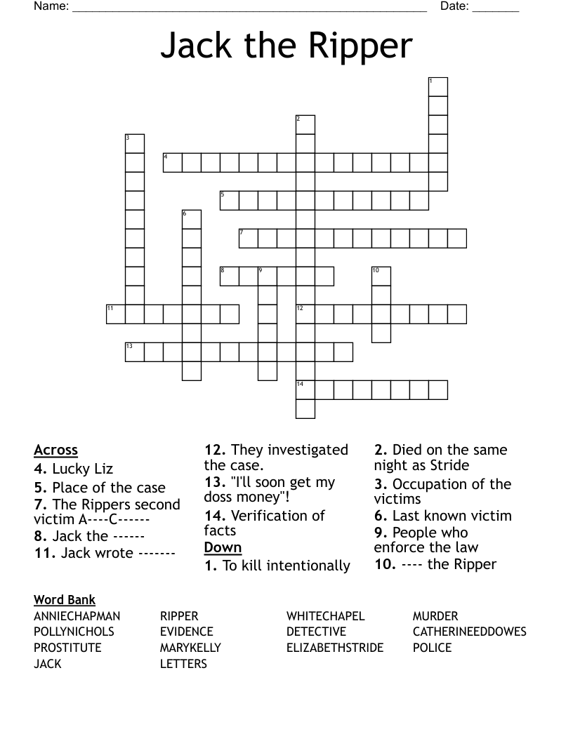 Jack the Ripper Crossword