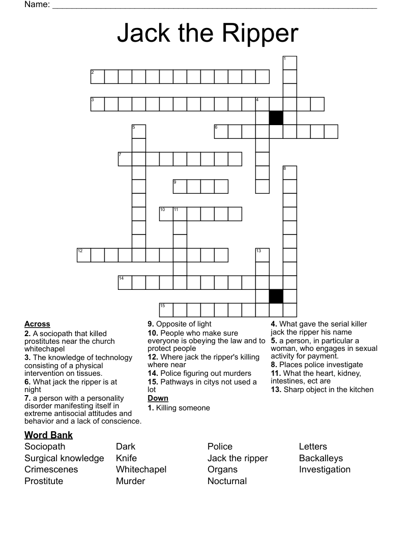 Jack the Ripper Crossword