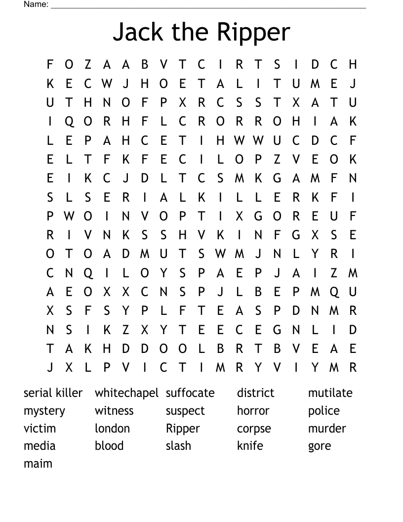 Jack the Ripper Word Search