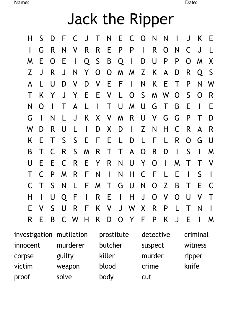 Jack the Ripper Word Search