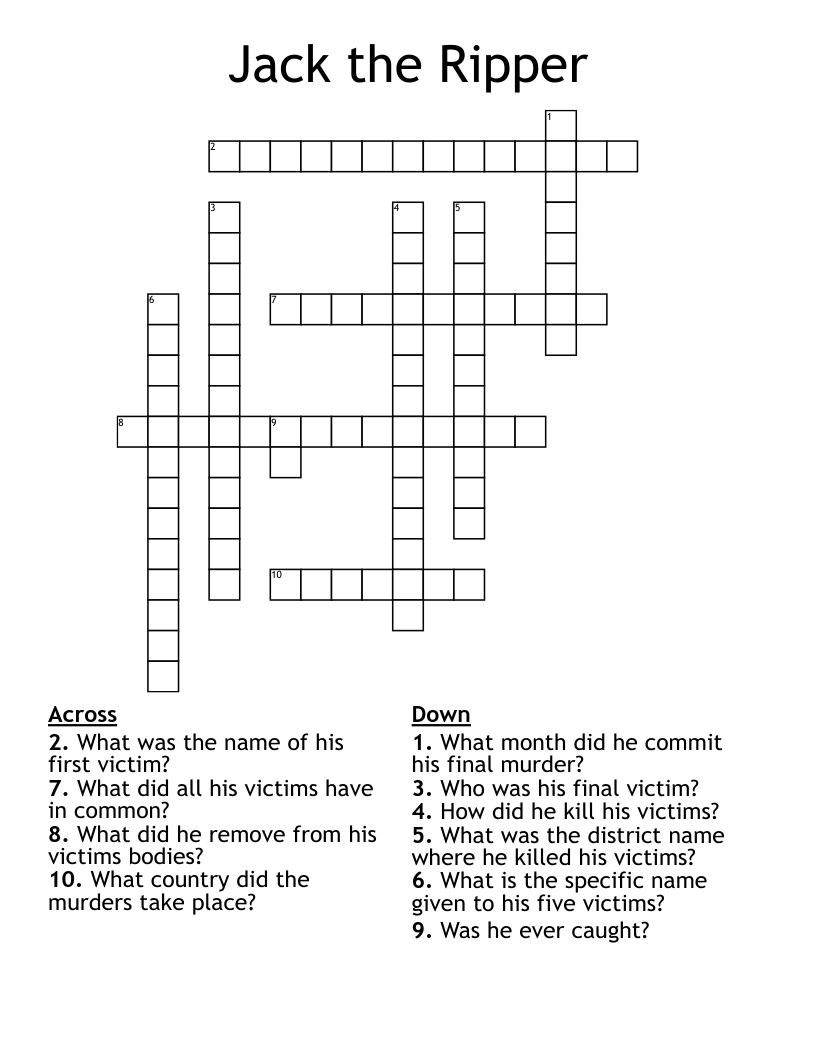 Jack the Ripper Crossword