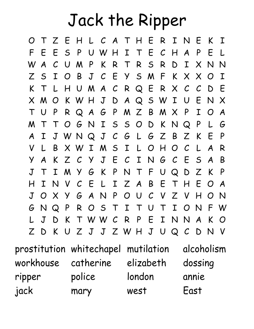 Jack the Ripper Word Search