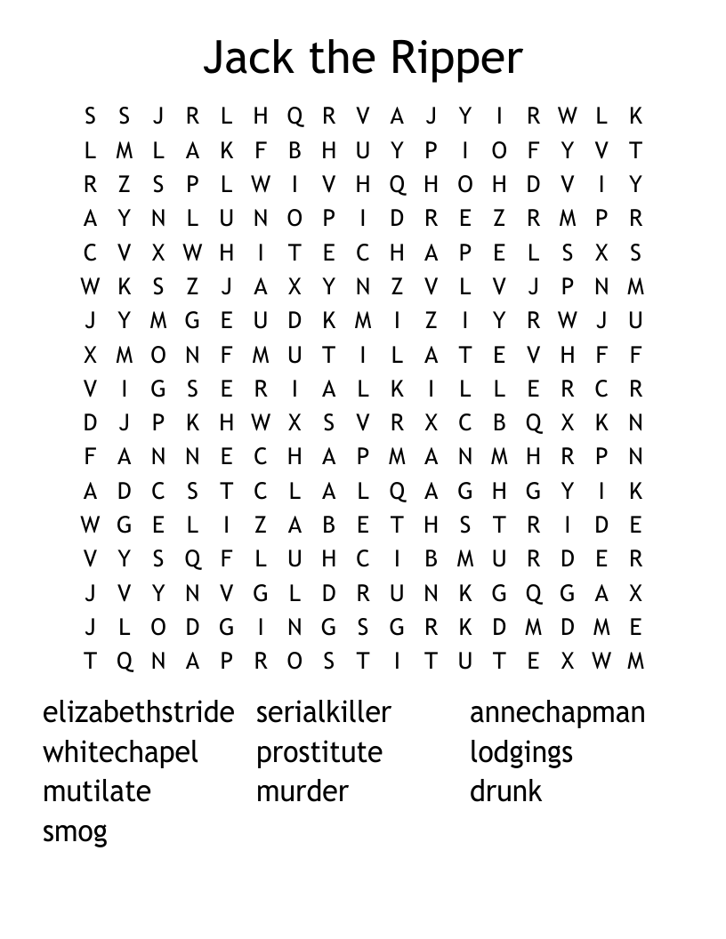 Jack the Ripper Word Search
