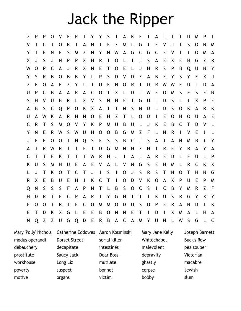 Jack the Ripper Word Search