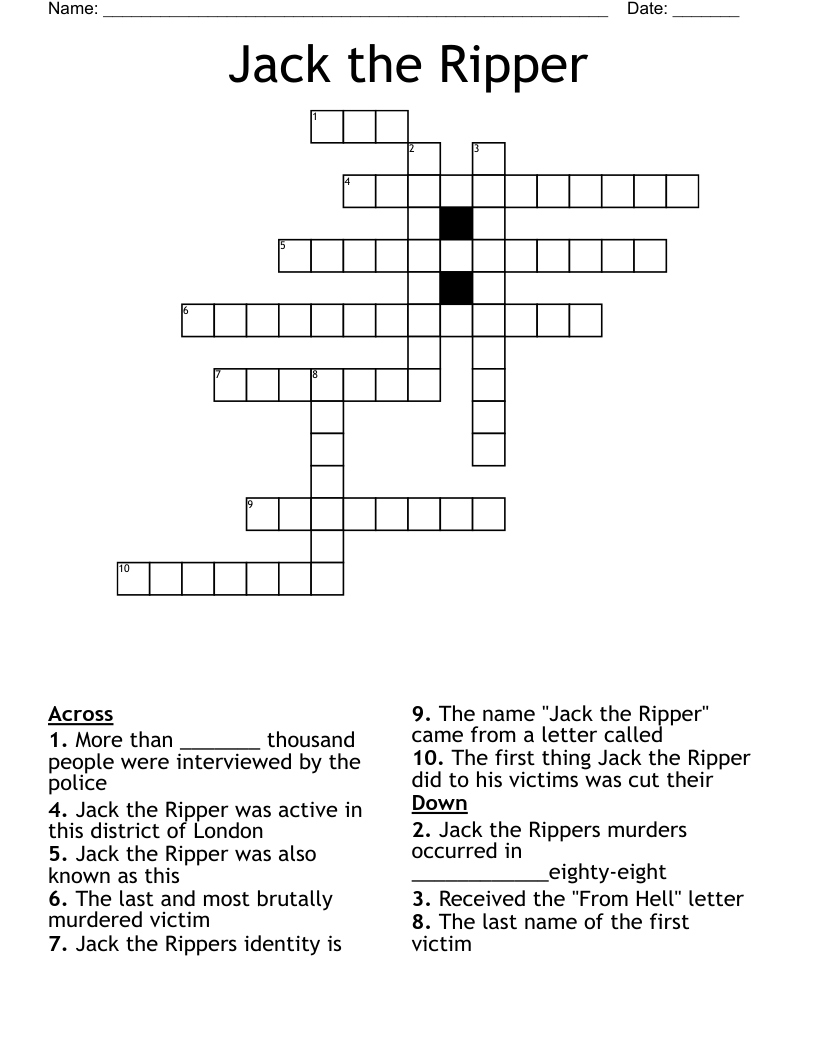 Jack the Ripper Crossword