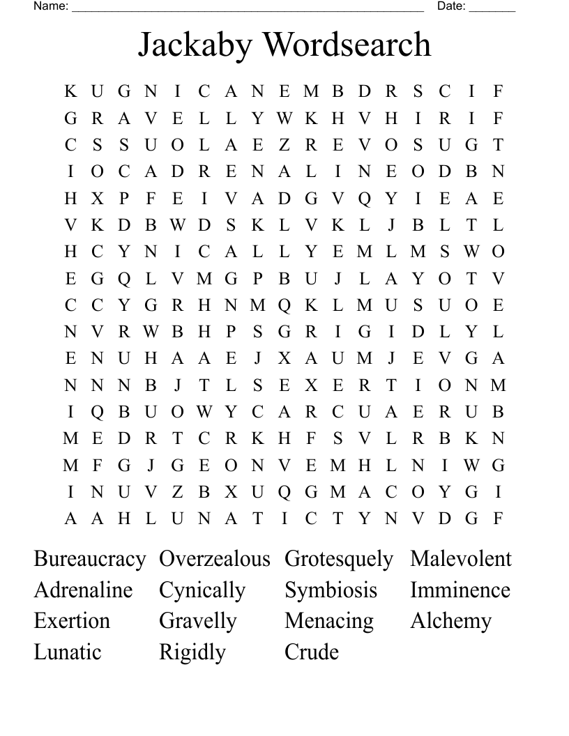 Jackaby Wordsearch