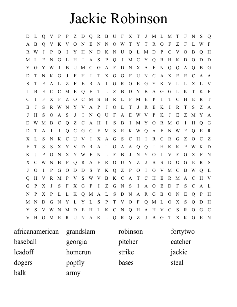 Jackie Robinson Word Search