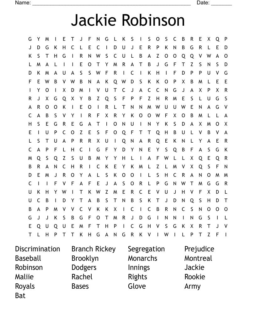 Jackie Robinson Word Search
