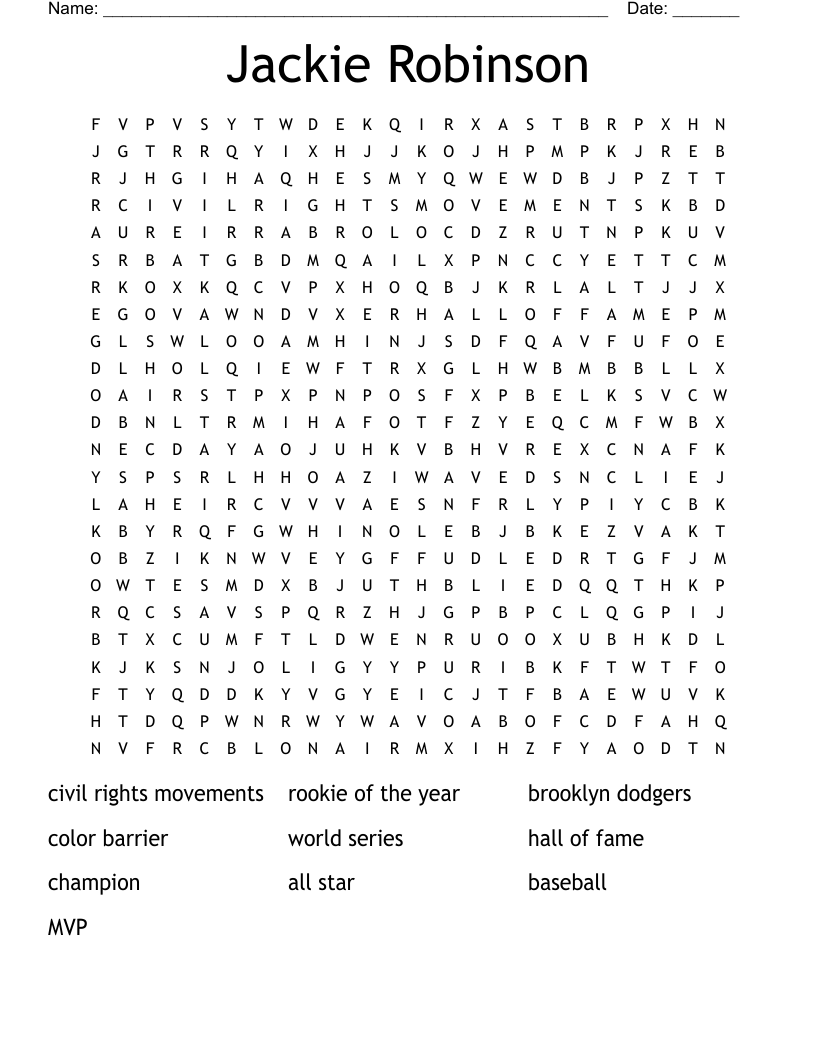 Jackie Robinson Word Search