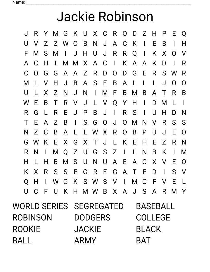 Jackie Robinson Word Search