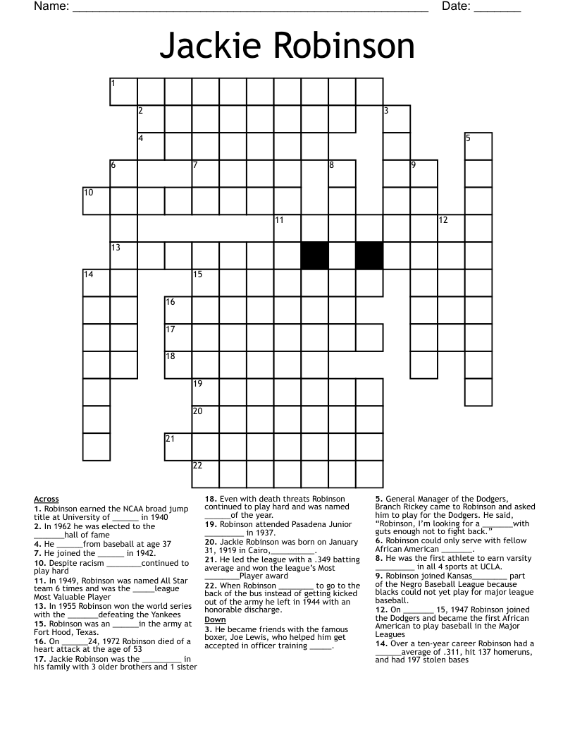 Jackie Robinson Crossword