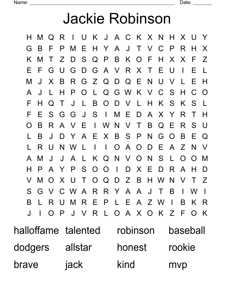 Jackie Robinson Word Search