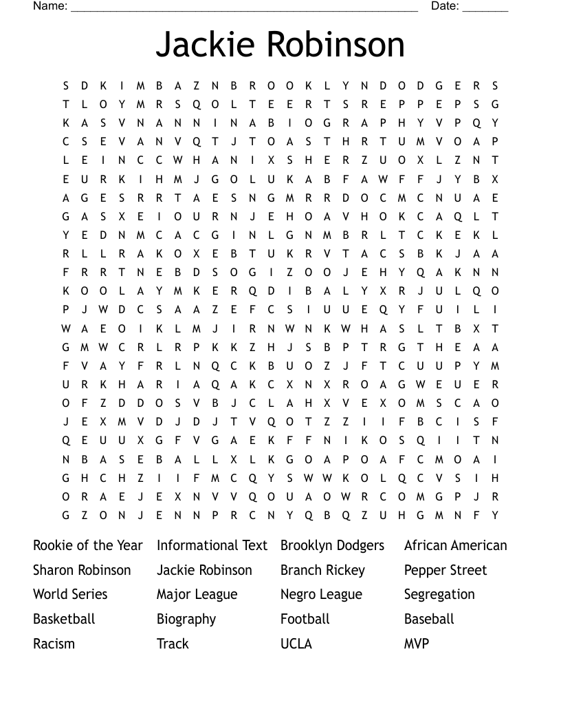 Jackie Robinson Word Search