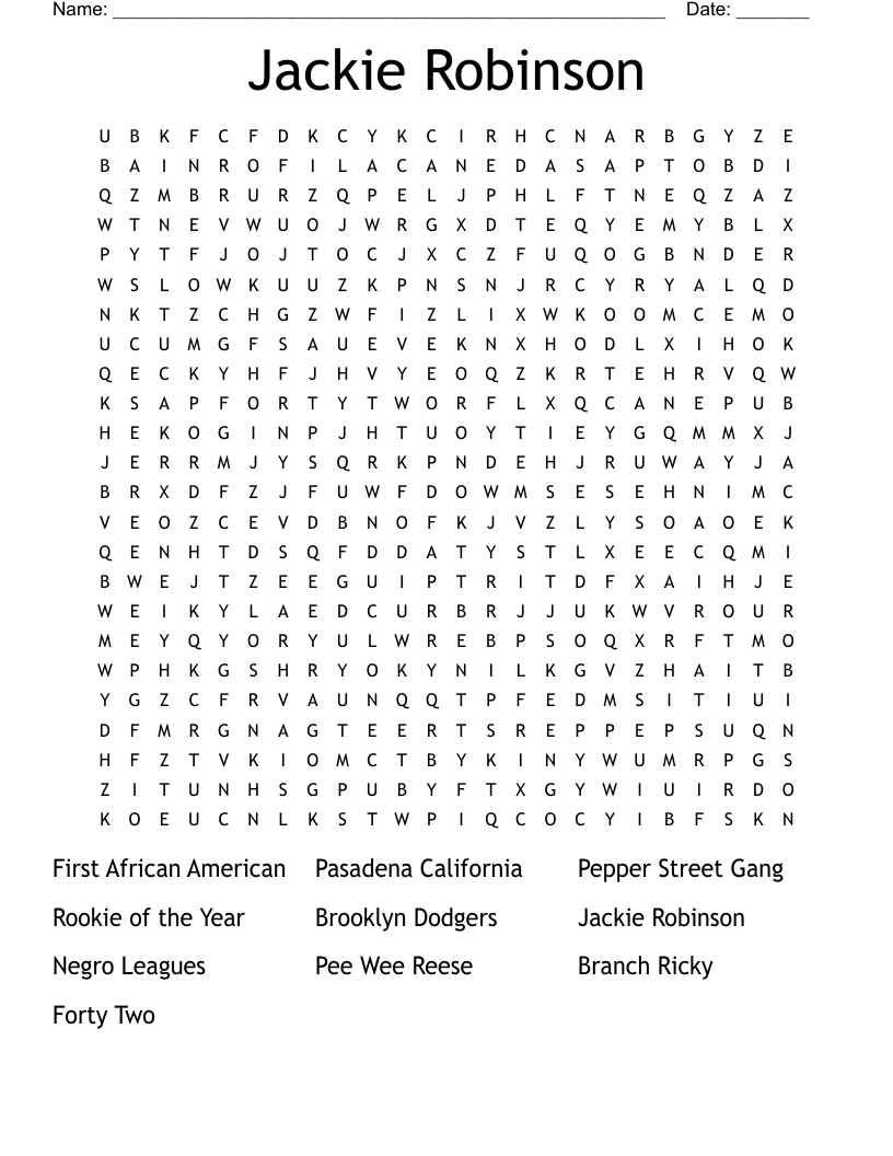 Jackie Robinson Word Search