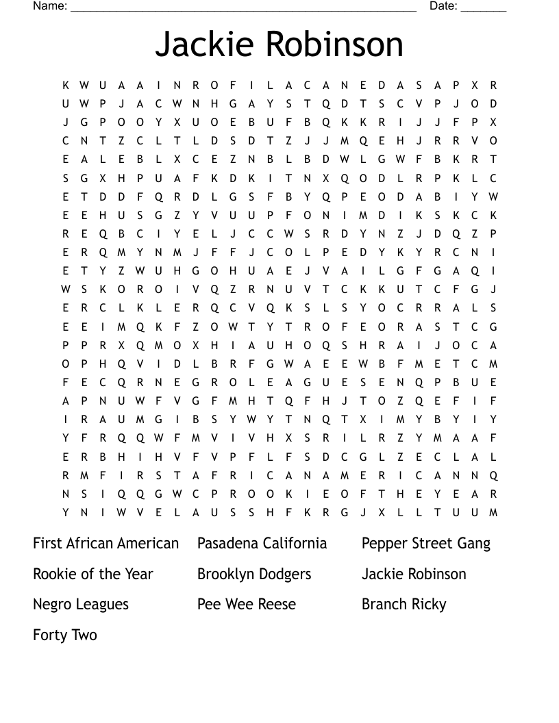 Jackie Robinson Word Search