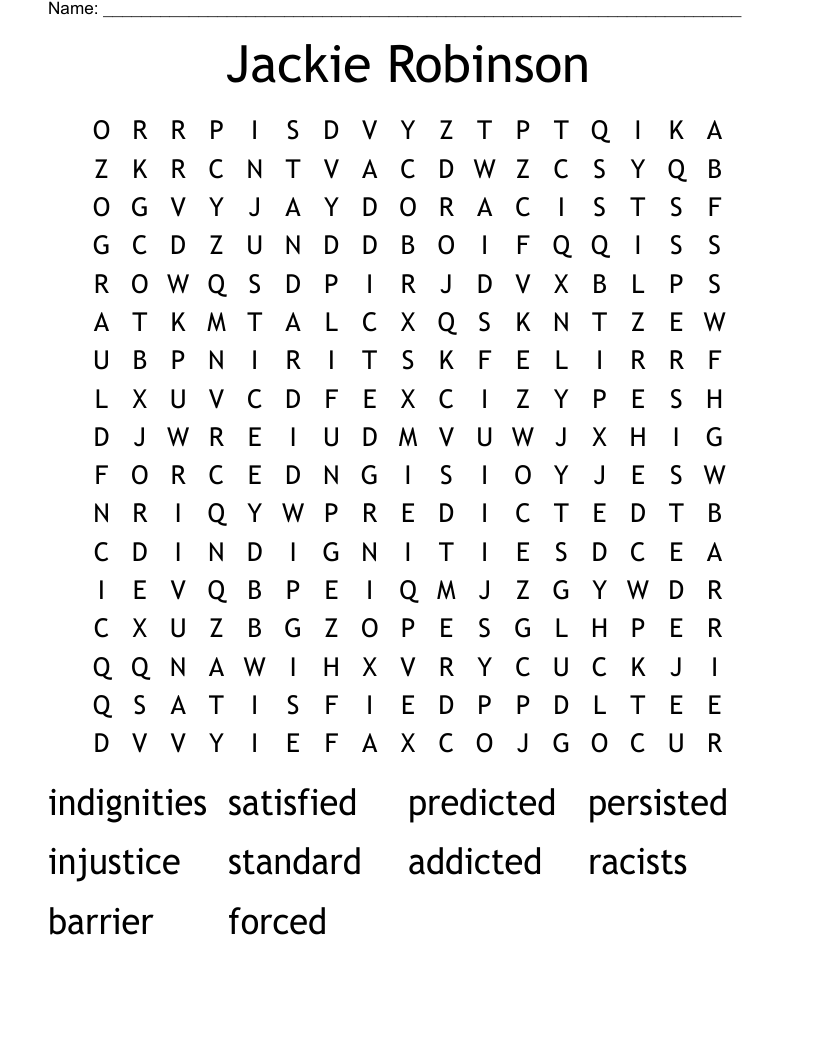 Jackie Robinson Word Search